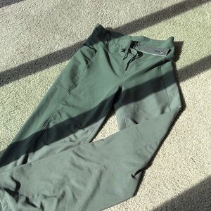 Olive Green Drawstring Flare Leggings- Athletic Stretch